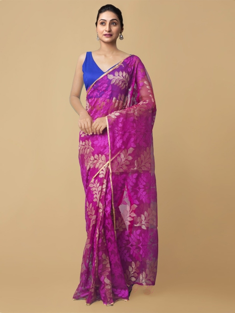 

Unnati Silks Magenta & Gold-Toned Woven Design Silk Cotton Banarasi Saree