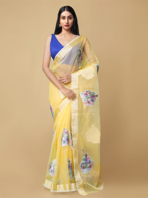 

Unnati Silks Yellow & Blue Woven Design Organza Murshidabad silk Saree