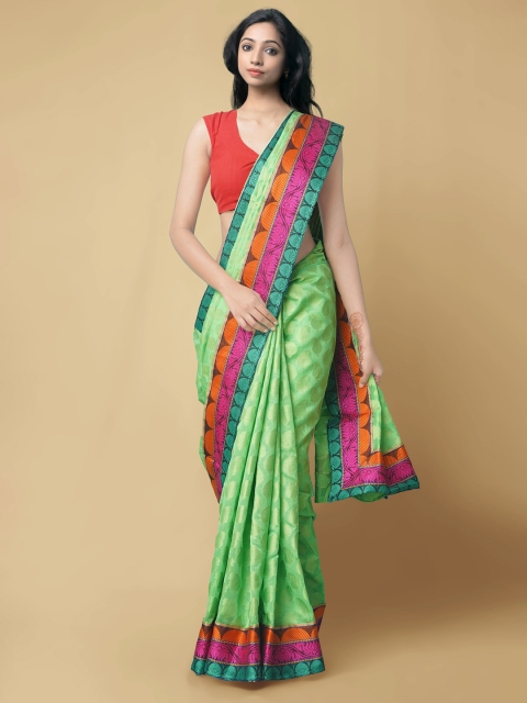 

Unnati Silks Green & Magenta Woven Design Silk Cotton Banarasi Saree