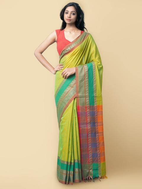 

Unnati Silks Green & Orange Pure Cotton Narayan Peth Saree