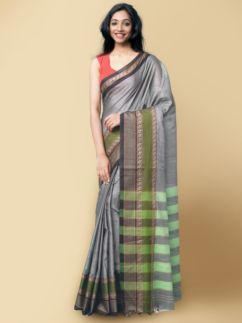 

Unnati Silks Women Grey & Green Pure Handloom Narayanpet Cotton Sustainable Saree