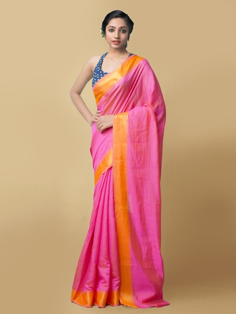 

Unnati Silks Pink & Gold-Toned Art Silk Patola Saree
