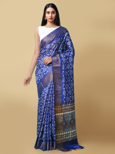

Unnati Silks Blue & White Zari Pure Silk Murshidabad silk Saree