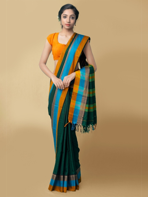 

Unnati Silks Women Green & Orange Pure Handloom Narayanpet Cotton Sustainable Saree
