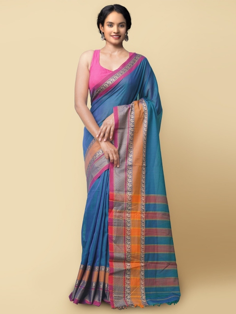 

Unnati Silks Blue & Orange Woven Design Pure Cotton Narayan Peth Saree