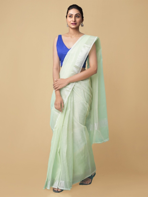 

Unnati Silks Green & Silver-Coloured Organza Murshidabad silk Saree