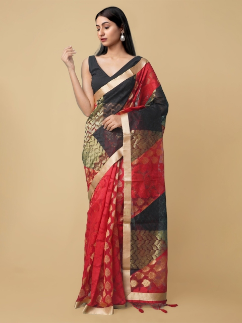 

Unnati Silks Black & Maroon Ethnic Motifs Woven Designed Banarasi Saree