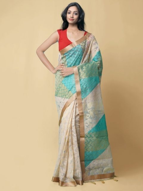 

Unnati Silks Blue & Beige Ethnic Motifs Woven Designed Banarasi Saree