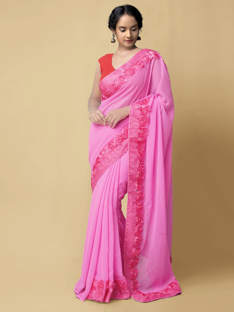 

Unnati Silks Pink Beads and Stones Bhagalpuri Saree