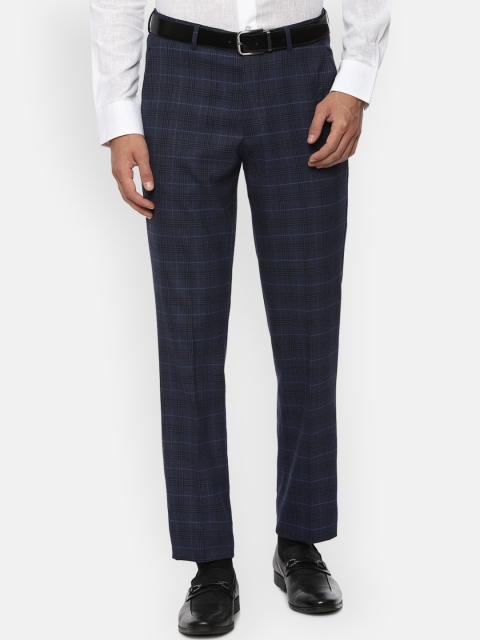 

Louis Philippe Men Navy Blue Checked Slim Fit Formal Trousers