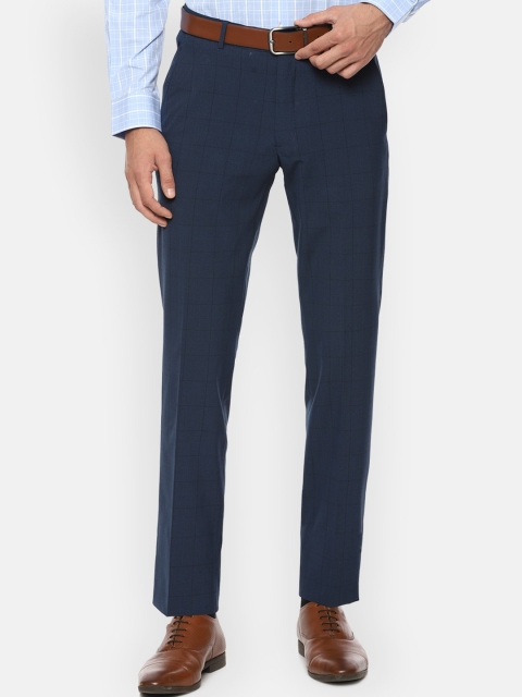 

Louis Philippe Men Navy Blue Checked Slim Fit Formal Trousers