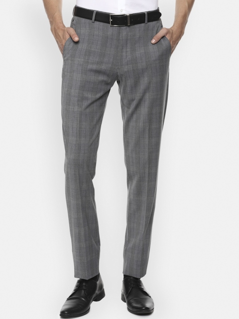 

Louis Philippe Men Grey Checked Slim Fit Formal Trousers