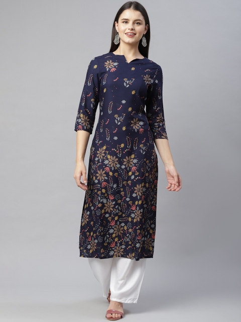 

HERE&NOW Women Navy Blue Embellished Straight Kurta