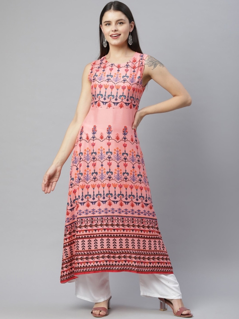

HERE&NOW Women Pink & Blue Ethnic Motifs Printed Anarkali Kurta