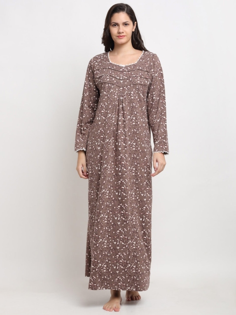 

Kanvin Brown Printed Maxi Nightdress