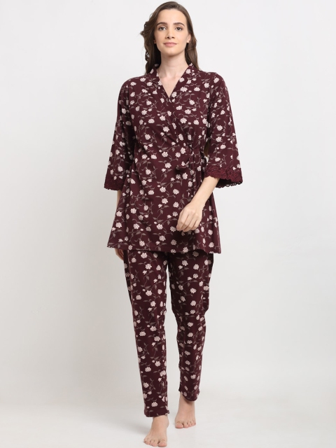 

Kanvin Women Camel Brown 3 Pc Night Suit with Gown