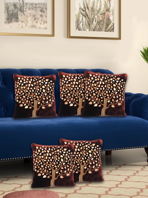 

XOXO Design Brown Set of 5 Velvet Square Jute 180 Thread Count Cushion Covers