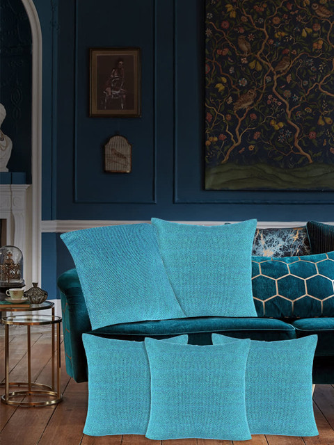 

XOXO Design Turquoise Blue Solid Set of 5 Cushion Covers