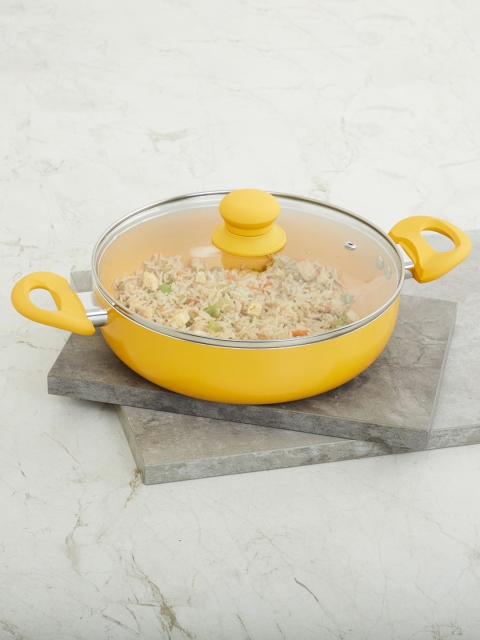 

Home Centre Yellow Solid Kadhai With Glass Lid