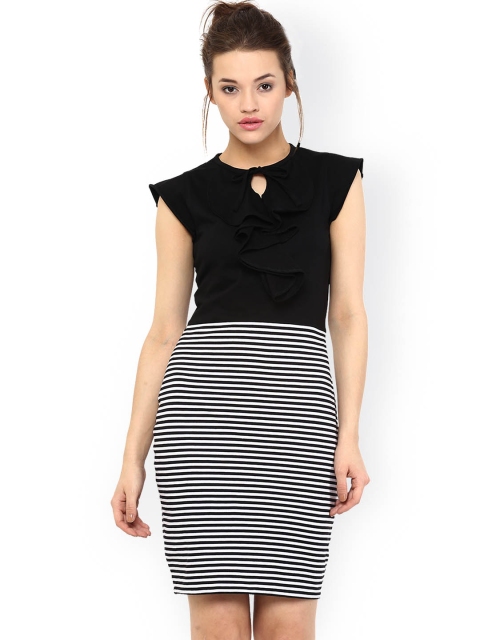 

Miss Chase Women Black Striped Sheath Dress