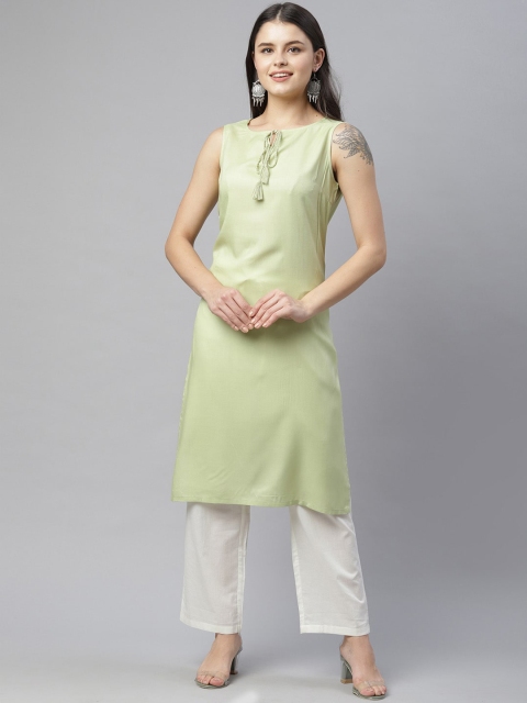 

HERE&NOW Women Green & White Regular Kurta with Trousers