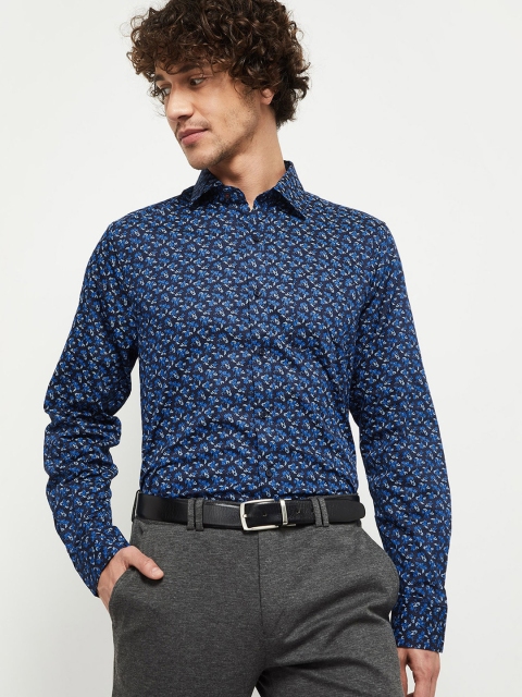 

max Men Blue Slim Fit Opaque Printed Pure Cotton Casual Shirt