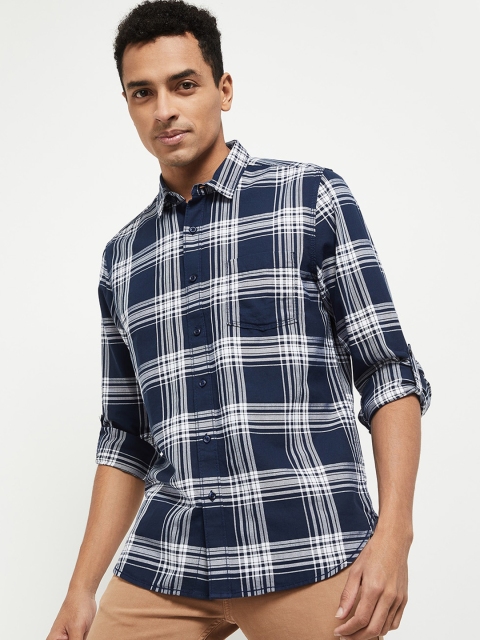 

max Men Blue & White Opaque Checked Pure Cotton Casual Shirt