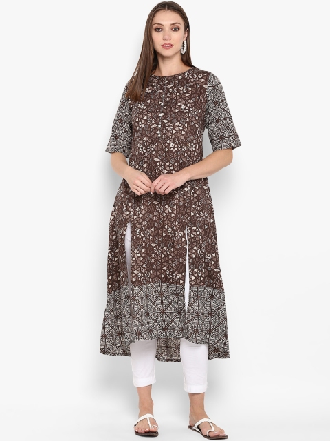 

ZOEYAMS Women Brown & Grey Geometric Printed Cotton Kurta