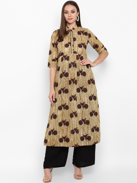 

ZOEYAMS Women Beige & Red Quirky Printed Cotton Anarkali Kurta