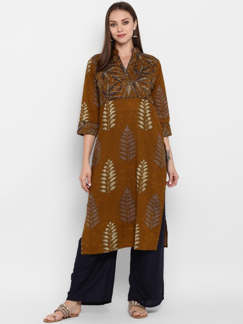 

ZOEYAMS Women Green & Olive Green Ethnic Motifs Printed Cotton Kurta