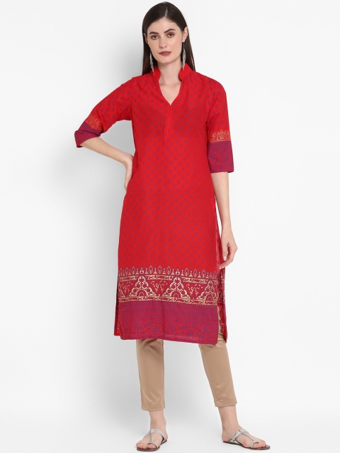 

ZOEYAMS Women Red & Blue Ethnic Motifs Printed Cotton Kurta