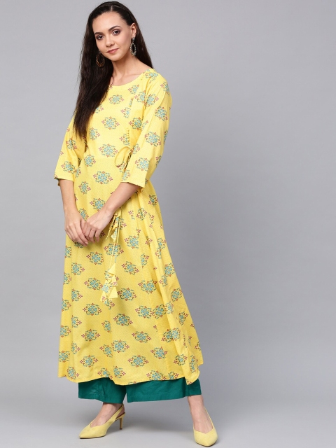 

ZOEYAMS Women Yellow & Blue Geometric Printed Anarkali Kurta