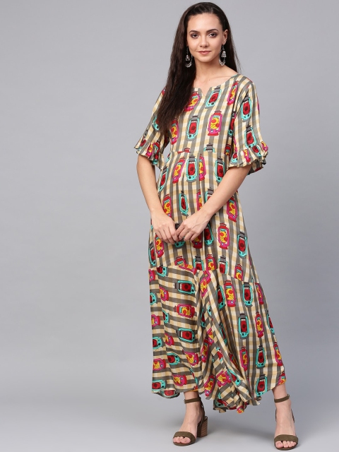 

ZOEYAMS Women Yellow & Pink Quirky Printed Anarkali Kurta