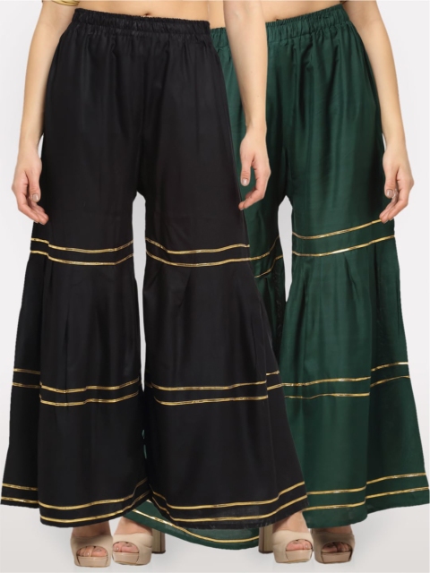 

NEUDIS Women Black & Green 2 Embellished Flared Ethnic Sharara Palazzos