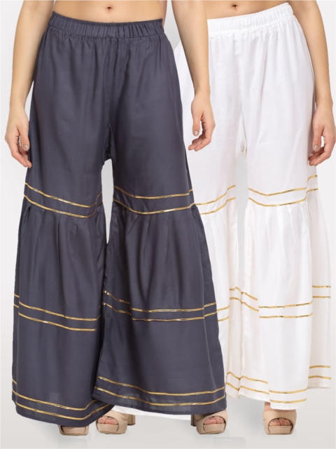 

NEUDIS Women Grey & White 2 Embellished Flared Ethnic Sharara Palazzos