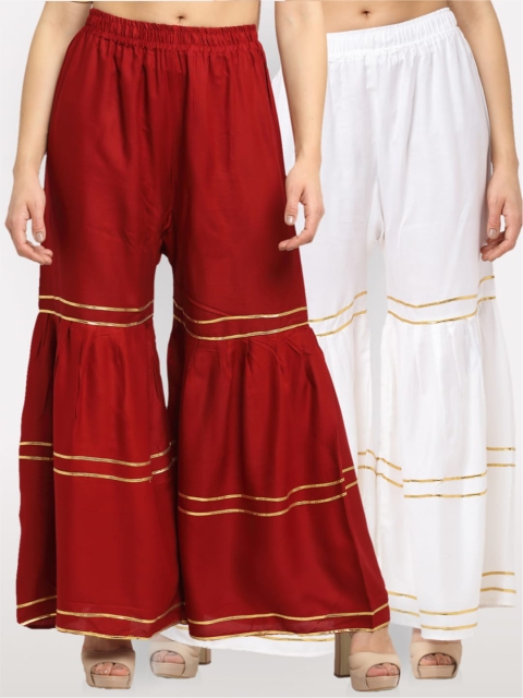 

NEUDIS Women Maroon & White 2 Embellished Flared Ethnic Sharara Palazzos