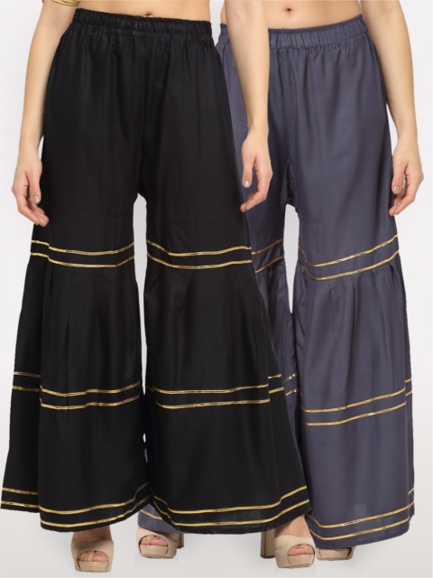 

NEUDIS Women Black & Grey 2 Embellished Flared Ethnic Sharara Palazzos