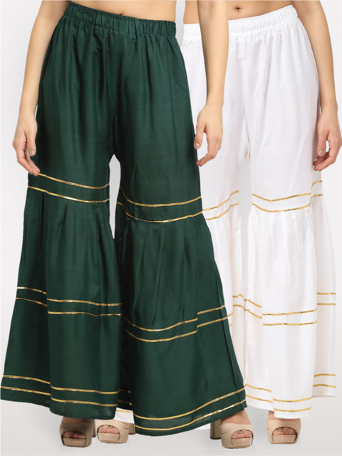 

NEUDIS Women Green & White Pack of 2 Striped Ethnic Palazzos