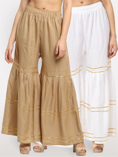 

NEUDIS Women Beige & White Pack of 2 Striped Ethnic Palazzos