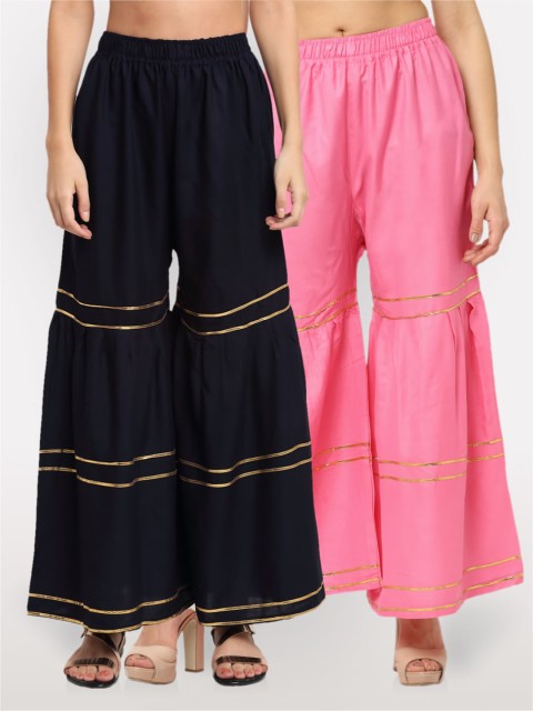 

NEUDIS Women Navy Blue & Pink Pack of 2 Striped Ethnic Palazzos