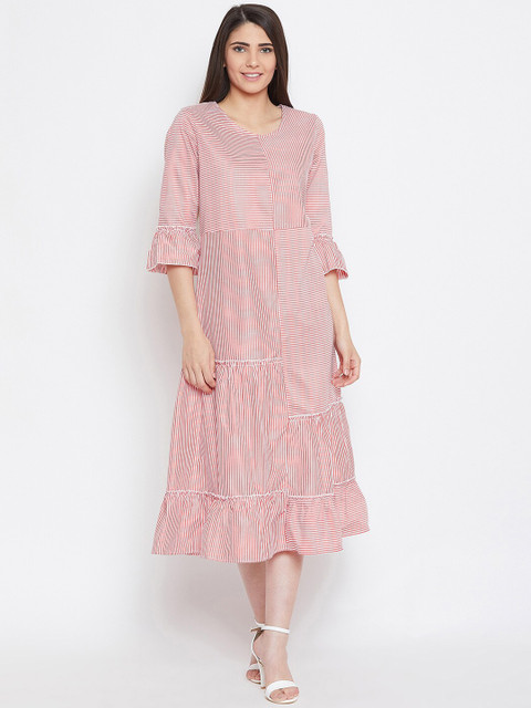 

Bitterlime Women Red & White Striped A-Line Dress