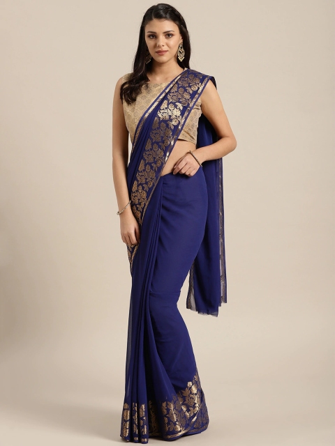 

Saree mall Blue & Gold-Toned Woven Design Brocade Zari Sarees
