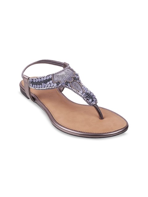 

Mochi Women Grey Embellished T-Strap Flats