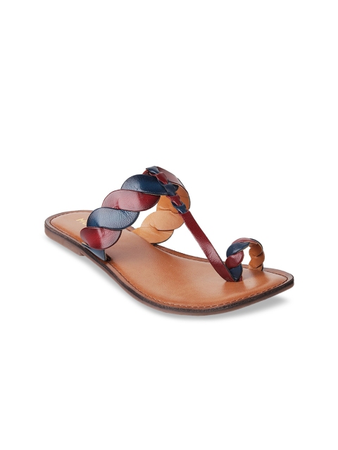 

Mochi Women Maroon & Blue Leather One Toe Flats