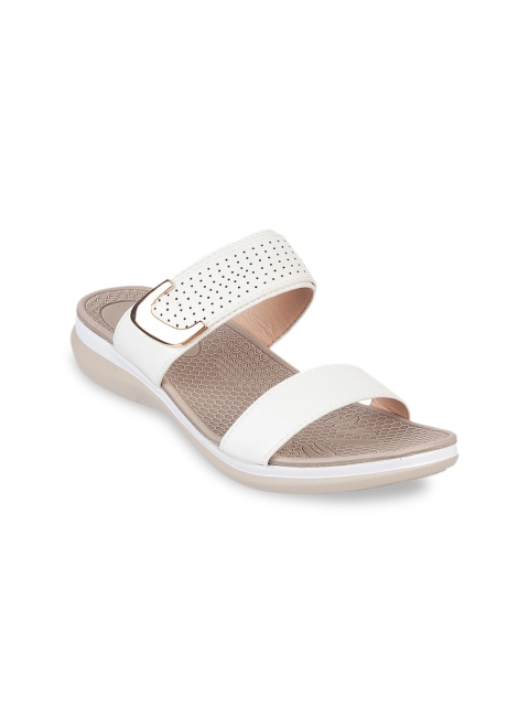 

Mochi Women White Open Toe Flats with Buckles