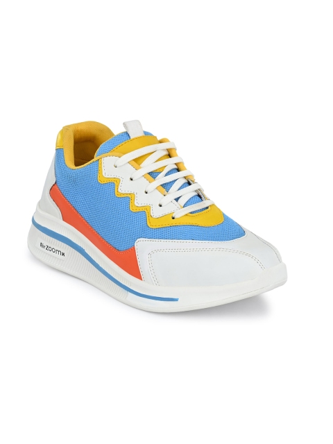 

mr wonker Men White & Blue Mesh Running Non-Marking Shoes