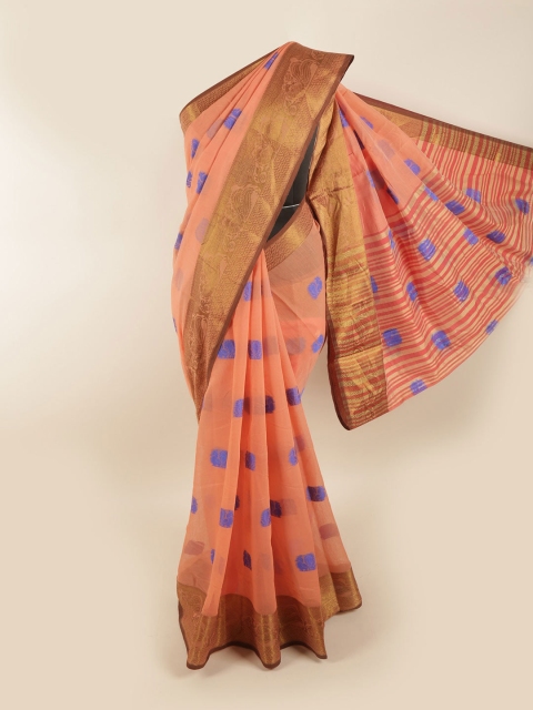 

Pothys Peach-Coloured & Blue Woven Design Saree