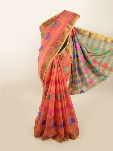 

Pothys Peach-Coloured & Blue Woven Design Saree