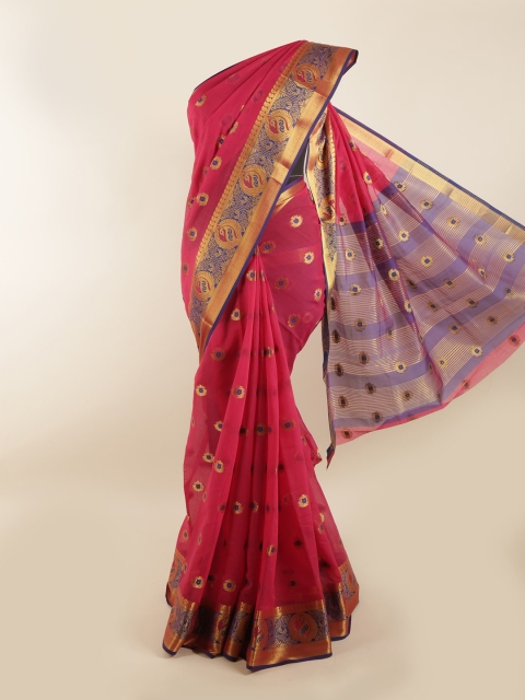 

Pothys Magenta & Blue Ethnic Motifs Zari Saree