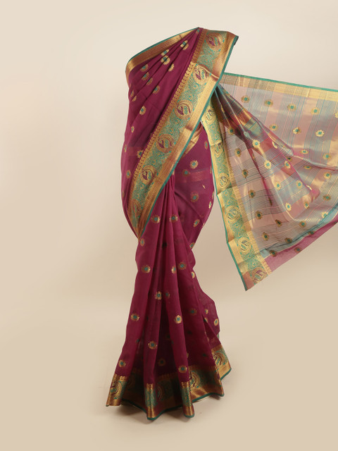 

Pothys Purple & Gold-Toned Ethnic Motifs Zari Saree